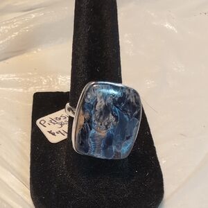 Sterling Silver and Blue  And Black Pietersite Stone Ring.